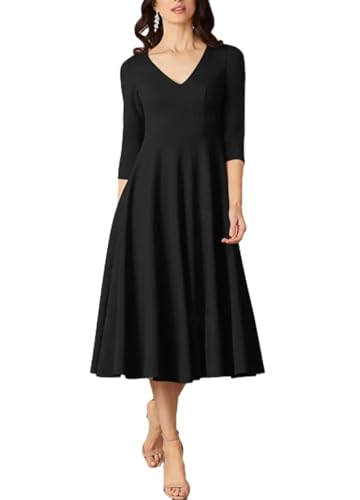 Xrvxe Minimalist Wedding Guest Dress V Neck 3/4 Sleeve Tea Length...