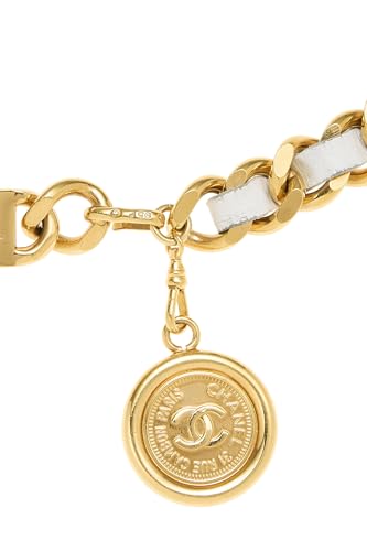Pre-loved Gold & White Leather Chain Belt, White2