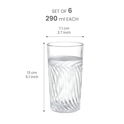 Image of Treo by Milton Tide Glass Tumbler I Premium Glass Set of 6 for Water, Cold Drink I Perfect for Home, Restaurants and Parties. 290 ml