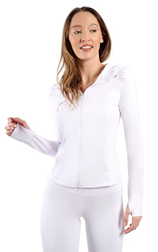 Yogalicious Womens Long Sleeve Full Zip Up Hoodie Jacket - White - XL