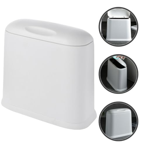Caneca de basura pequeña compacta con tapa blanca ovalada miniatura 7
