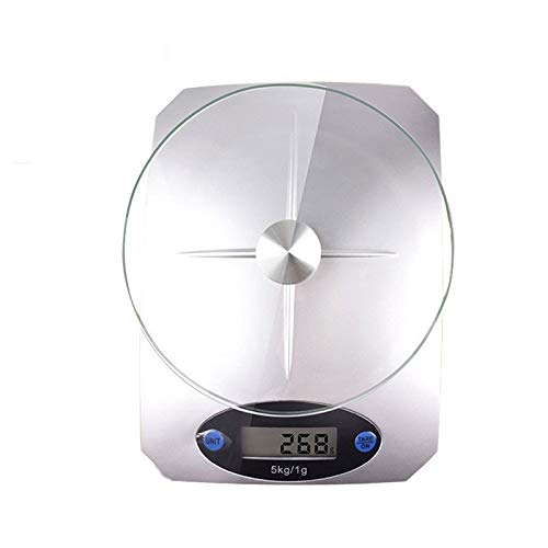 JIEIIFAFH Kitchen Digital Scale Tempered Glass Tray Stainless Steel Base Food Scale Household Cooking Measuring Tool (Size : 5kg/1g)