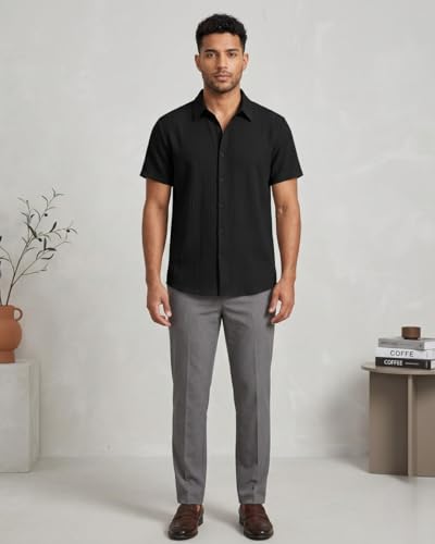 Image of Paralians Men's Regular Fit Solid Pattern Polyester Shirt with Half Sleeve Collar Neck Satandard Length and Button Down Closure Type