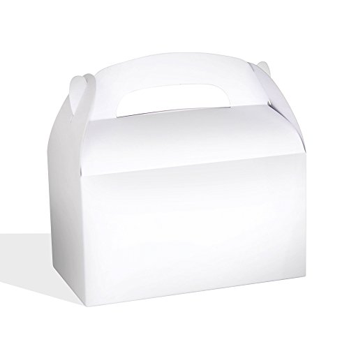 Treat Gift Boxes (Pack of 12) - Gable Paper Box for Gifts, Cupcake, Cookies, Candy and Goodies - Birthday Party Favor 6.25" x 3.75" x 3.5" (White)