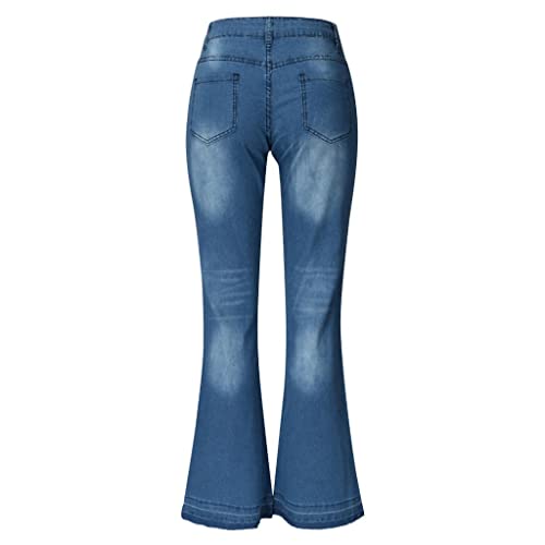 Calça jeans feminina boca de sino elástica comprimento reto, Preto, G