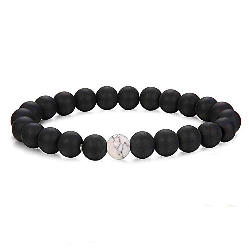 RUDRADIVINE Black and White Natural Stones Healing Onyx One Howlite Reiki Bracelet for Men and Women (B07DWDKKPD) Amazon Price History, Amazon Price Tracker