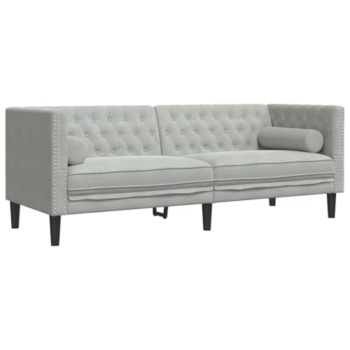 YuuSsea Chesterfield Sofa Argyle Hellgrau, 194 cm Samt, Elegant für Wohnzimmer & Schlafzimmer, Klassisch Modernes Design, 3-Sitzer Couch mit Gerollten Armlehnen, Bequeme Möbel – Bild 4
