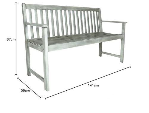 CHARLES BENTLEY FSC® 100% Acacia White Wooden 2 Seater Bench, Outdoor, Garden, Furniture, Patio, Park, Modern Design, Sustainable, Hardwood, Ethically Sourced, Durable, 160kg Capacity (141x59x87cm) - Image 3