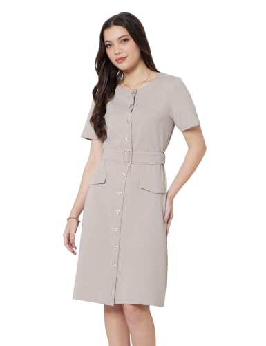 Image of Amazon Brand - Symbol Women's Cotton Blend Seersucker Knit Button-Down Dress | Belted Waist, Short Sleeve, Knee Length (Available in Plus Sizes)