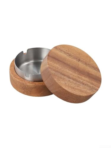 Ceniceros de nogal con tapa, forro de acero inoxidable, ceniceros portátiles resistentes al viento para uso en interiores y exteriores, decoración de oficina en casa