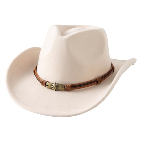 JOYEBUY Cowboy Hats for Kids Vintage Wide Brim Felt Cowboy Hat Girls Cowgirl Hat with Belt Buckle3