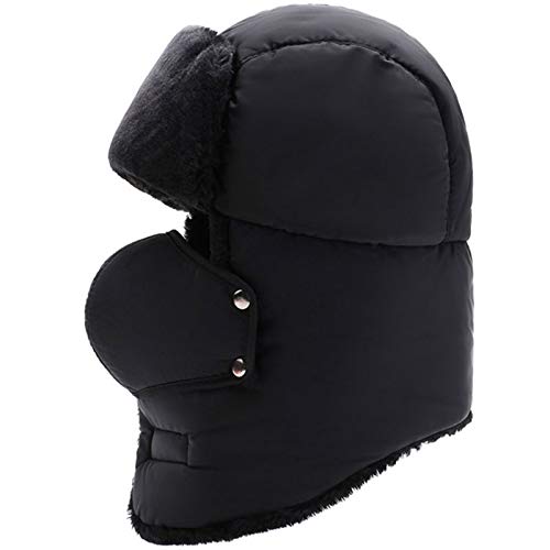 Van Caro Cold Weather Trapper Hat,Winter Hat with Face Mask Unisex,Windproof Warm Ushanka Hat with Ear Flap for Outdoor Skiing Sport Black