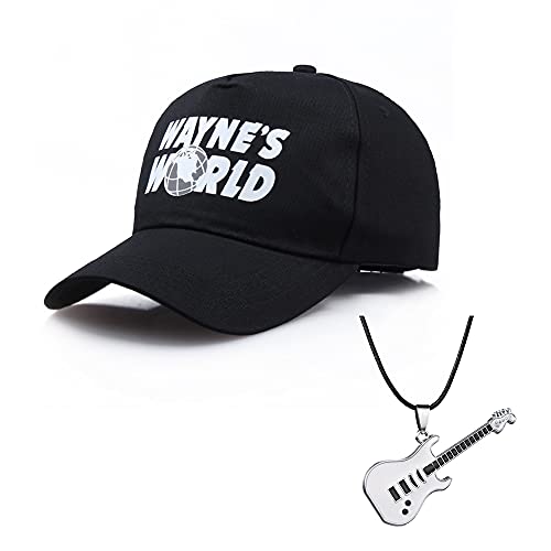 Eikou Wayne's World Cap Hat Black Adjustable 80S Baseball Cap (Comes With Guitar Necklace) #TOP24