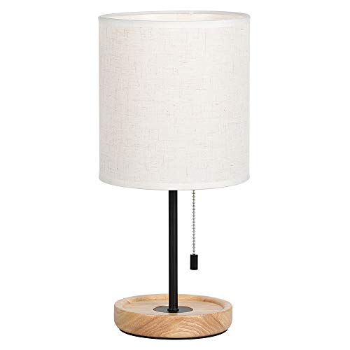 Haitral 43397-55308 Bedside Table Lamp - Modern Nightstand Lamp With Linen Fabric Shade Wooden Desk Lamps thumb #5