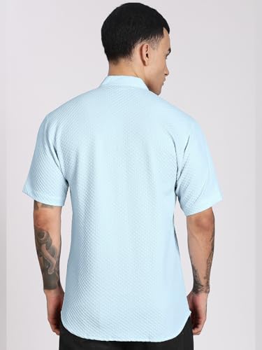 Image of Men's Regular Fit Solid Casual Shirt - Short Sleeve, Mandarin Collar, Lightweight Polyester, Stylish Everyday Wear