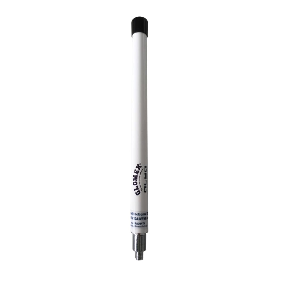 Glomex – Kit d'antenne TV/DAB/FM "Alya" compact 25 cm (Blanc), modèle RA304TV – Amplifié 24,5 dB, Omnidirectionnel, pour voiliers et moteur – Installation rapide complète