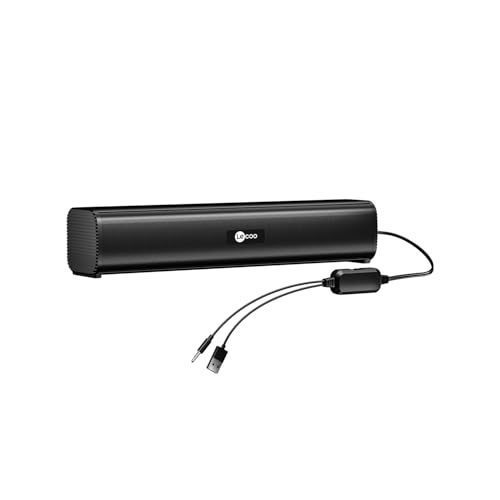 SoundBar Lecoo USB 2.0 DS107 Preto, Sistema de áudio 2.0, com 2 alto-falantes, Conexao audio P2 3,5mm, stereo, com ajuste de volume no cabo