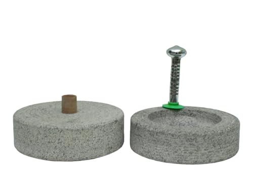 Stoneware Chakki with Iron Rod | Carved Handmade Stone Mill Grinder | Mortar and Pestle Set for Kitchen (Grey_10 inch)