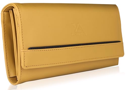 YESSBENZA Women's and Girls Synthetic Faux-Leather Mobile Hand Purses Wallet Clutch Handbag 6 Multiples Cards Slots YKFC-105 (Canary Yellow)