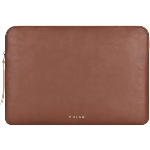 Image of Comfyable Slim Protective Laptop Sleeve 13-14 inch Compatible with 13 inch MacBook Air M4-M1 & MacBook Pro 13-in / 14-in M4 M3 M2 2024 Pro /Max & M1, PU Leather Bag Cover Computer Case for Mac, Brown