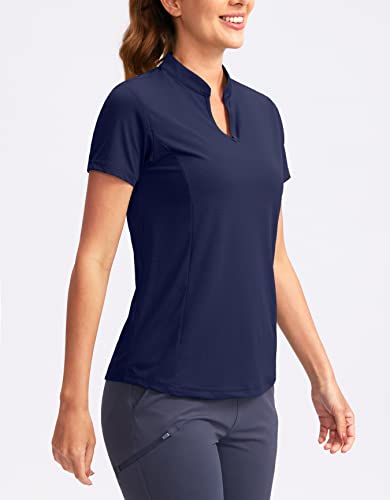 Obla Women's Golf Polo Shirt V-Neck Short Sleeve Collarless Dry Fit Tennis Running T Shirt Golf Tops For Women(Navy_M) #TOP4