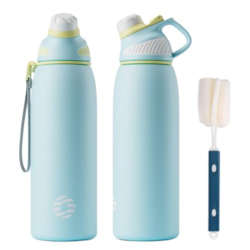 Image of FJbottle 32oz Stainless Steel Insulated Water Bottle No Straw Spout Lid