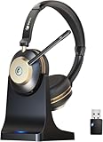 Wireless Headset, 5.3 Bluetooth Headset with Microphone Noise Canceling & USB Dongle, 50hrs Wireless Headphones with Mic Mute & Charge Dock for Call Laptop Computer Phone Teams Office Remote Work