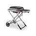 Weber Traveler Portable Gas Grill/Foldable Design with Wheels, Automatic Lid Lock and Built-In Lid Thermometer, Single Burner, 63 x 34 cm Cooking Area, 111 cm Width, Black (9010074)