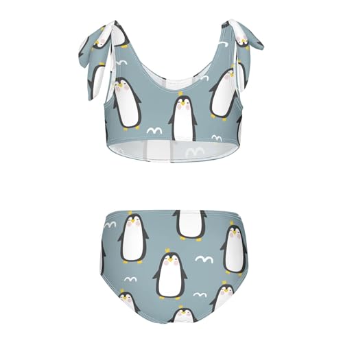 Girls Happy Cartoon Penguin Pattern Swimsuit Two Pieces Bikini Set Bathing Suits Swimwear Crop Top Swimsuit Set2
