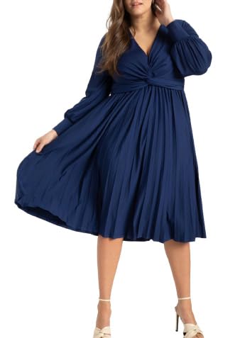 ELOQUII Women's Plus Size Knot Front Pleated Skirt Dress