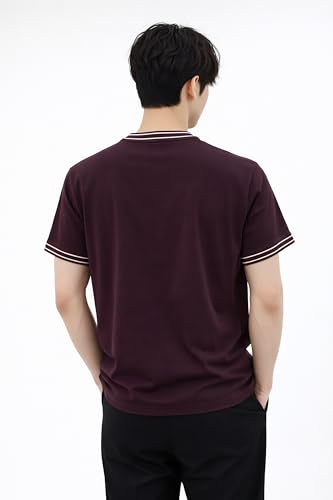 Image of London Hills Men's Solid Round Neck t Shirt for man | Tshirt for man | Mens Tshirt | t Shirt | Tshirts for Men,| Men t-Shirts with Contrast Tipping | Round Neck t Shirts for menn