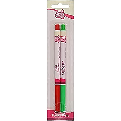 FunCakes Food Pen Rouge-Vert: Stylo Alimentaire pour Décoration de Gâteaux, Pâtisseries et Desserts, Pointe Flexible pour Lignes Épaisses et Fines, Idéal pour Personnaliser, Certifié Halal