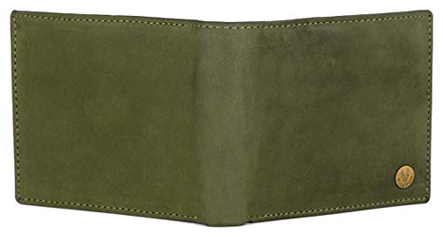 Image of WildHorn Green Leather Wallet for Men I Ultra Strong Stitching I 6 Card Slots I 2 Currency & 2 Secret Compartments I 1 Coin Pocket