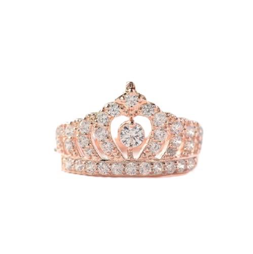 Women Crown Rings Princess Queen 18K Gold Plated Tiara Ring Tiny CZ Eternity Heart-Shaped Promise Ring Zircon Jewelry