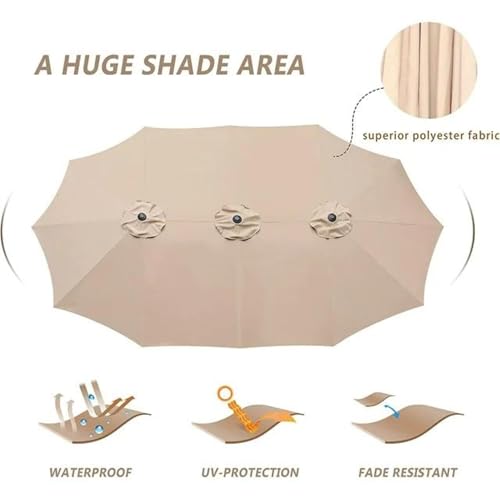 Image of 15ft Large Outdoor Umbrella Double-Sided Patio Umbrella with 65 Kgs Movable Stand, Crank Handle, 12 Ribs Rectangular Garden Umbrella for Patio Graden, Poolside, Terrace, Cafe and Hotels