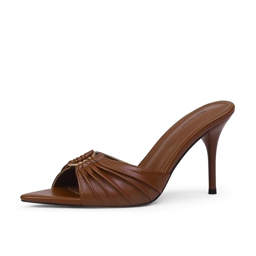 Image of iiimmu 3.5 IN Stiletto Mules High Heels with Pointed Peep Toe Heeled Sandals Faux Leather