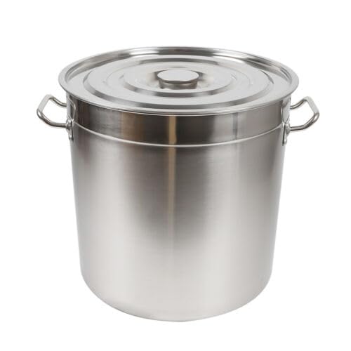 Pentola per zuppa in acciaio inox con coperchio, 50 litri, con manici, per stufare, 41,5 x 40 cm