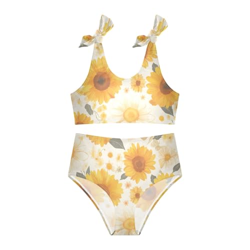 Sunflowers Pattern Artistic Girls' Two Piece Kids Bikini Set Scoop Neck Swimsuit Swimwear Adjustable Shoulder Strap3