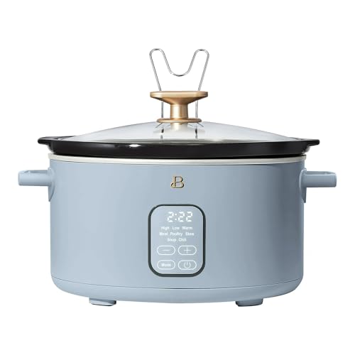 Beautiful 6 Qt Programmable Slow Cooker by Drew Barrymore - 5 Preset Cooking Functions, Digital Countdown Timer, Dishwasher-Safe Parts, and Cool-Touch Handles (Cornflower Blue)