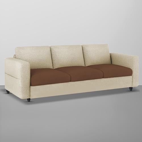 Image of BRAXTON Brody 3 Seater Sofa with Ottoman Set for Living Room (Cream Brown Fabric) Premium Fabric Sofa