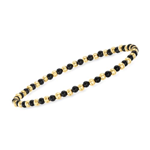 Ross-Simons 3mm Onyx and 10kt Yellow Gold Bead Stretch Bracelet