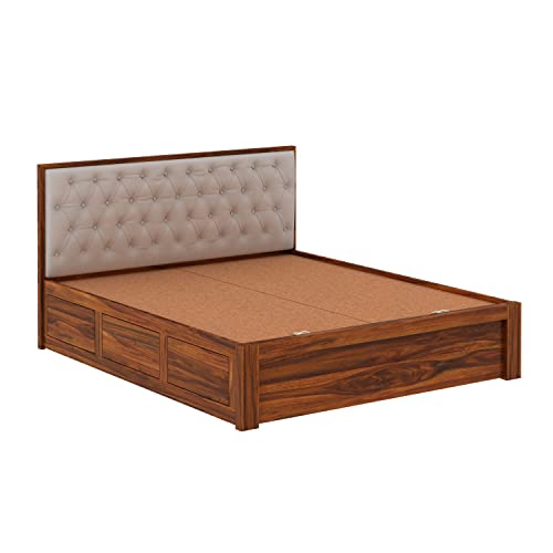 Image of Ganpati Arts Sheesham Wood Decan King Size Bed with Box Storage for Bedroom Wooden Double Bed Palang for Home (Natural Finish)