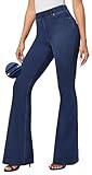 IUGA Bell Bottom Jeans for Women High Waisted Stretchy Pull On Flare Jeans Wide Leg Leggings Tummy Control Flare Pants Dark Blue