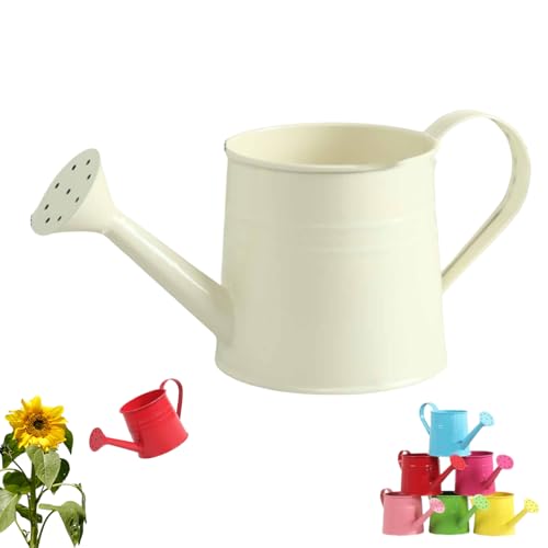 Watering Can Indoor 1L Garden Watering Can Metal for Flowers Tinplate Watering Kettle with Long Spout & Ergonomic Handle for Indoor Outdoor Garden Balcony Patio Irrigation (White)