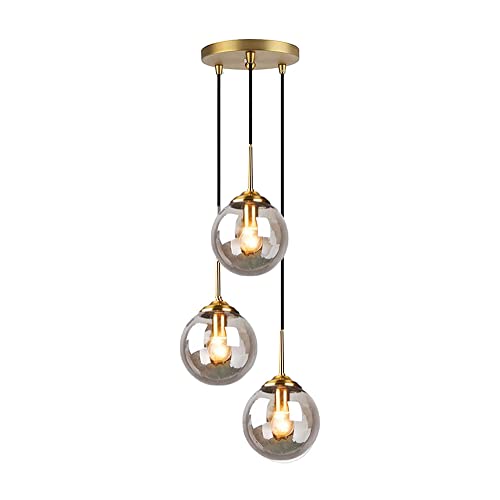 Lustre suspension industrie globe laiton 3 bras plafonnier vintage lampe luminaire pièce