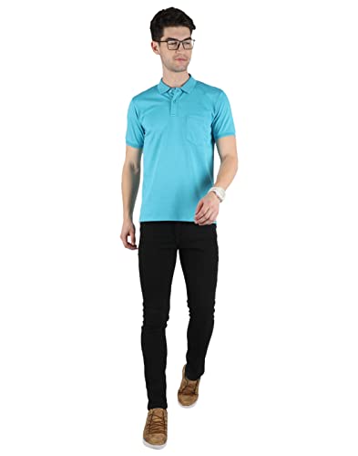 Image of Monte Carlo Mens Casual Cotton Blend Solid Turqoise T-Shirt |22203650-6