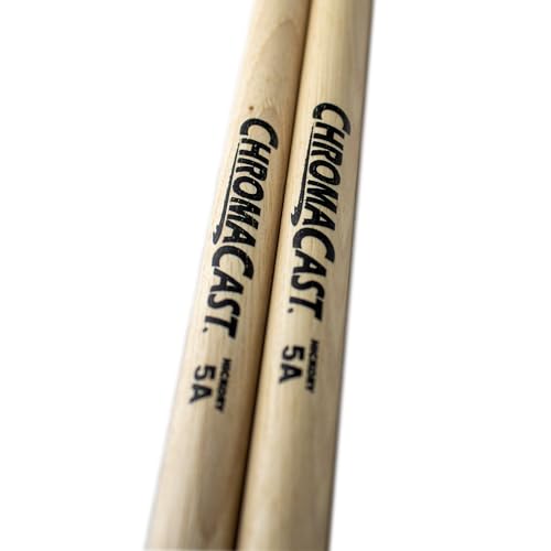 Baquetas ChromaCast 5A Made in USA de Madera de Hickory - 48 Pares - Punta de Madera - Para batería miniatura 3
