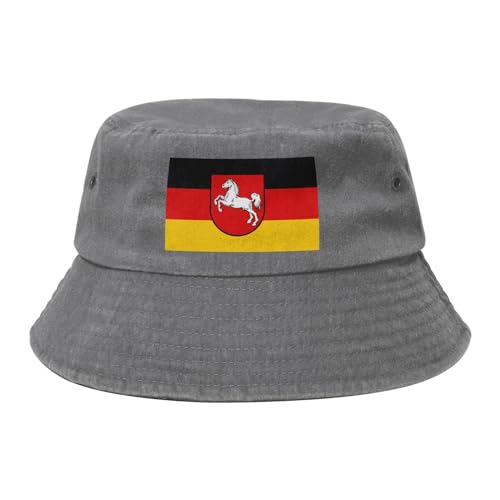 Modischer Fischerhut mit niedersächsischer Flagge – ein Muss für Angeln im Freien und Strandpartys, ein sonnenfester Sonnenhut für Damen und Herren, Grau