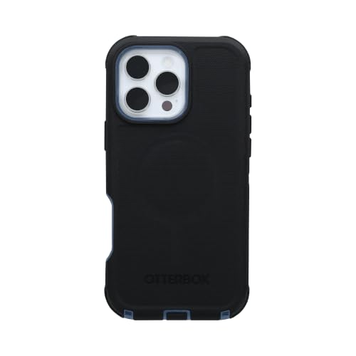 Image of OtterBox iPhone 16 Pro Max (Only) Defender Series MagSafe Case - Black Denim (Black & Blue) - Built-in Magnets - Screenless - Rugged & Durable - with Port Protection