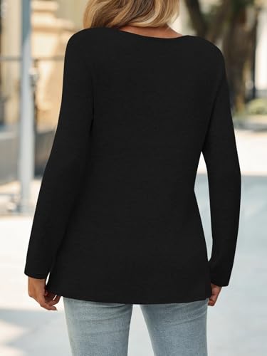 Yousify Womens Asymmetric V Neck Shirts Long Sleeve Fall Dressy Casual Button Down Tunic Tops Business Loose Fit Blouses3